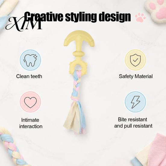 Tear Resistant Dog Rope Tug of War Toy, Rubber Chew Toy with Braided Exercise Toys for Dogs Fabric Strips, Interactive Teeth Cleaning Small to Large