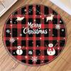 Christmas Red Checkered Round Carpet Living Room Mat Festive Red Festive Atmosphere Decorated Christmas Tree Home Rug Decoration