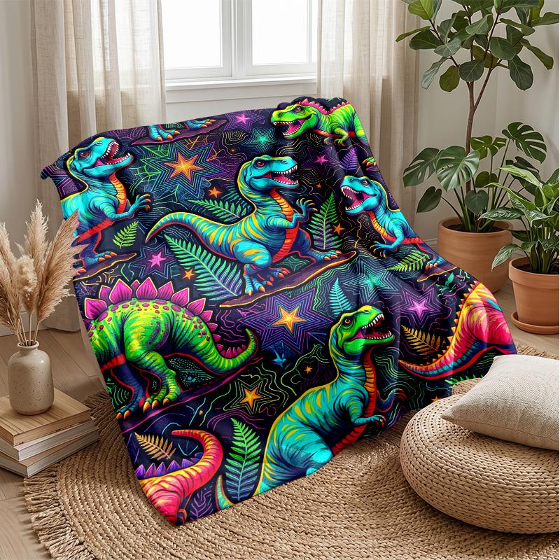 Neon Dinosaurs Galaxy Theme blanket Lightweight Warm Flannel Blanket Decorative Throw Blanket for Home Decoration