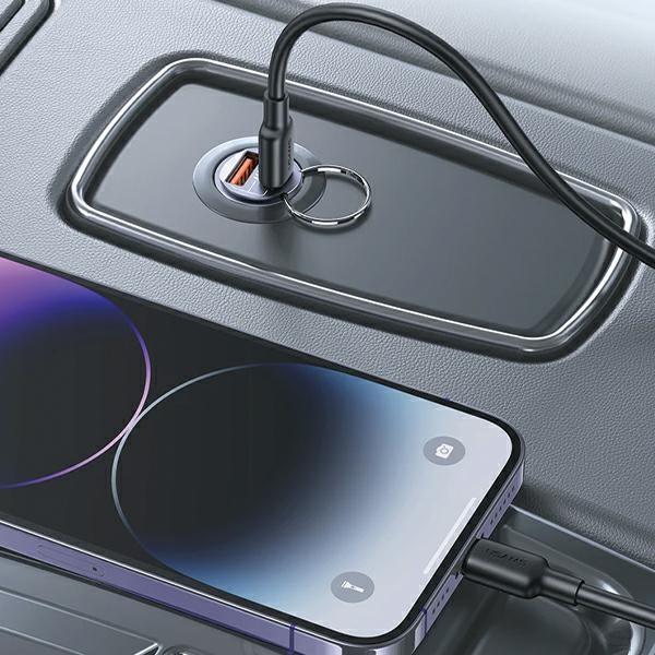 USAMS Car Charger 1xUSB+1xUSB-C C38 30WPD Fast Charge with Built-in Ring Purple CC206CC02 (US-CC206)