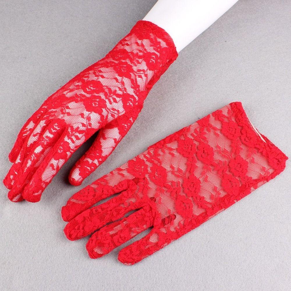 Elegant Bride Lace Gloves Thin Hollow-Out Mittens Fashion UV Protection Gloves For Women Female