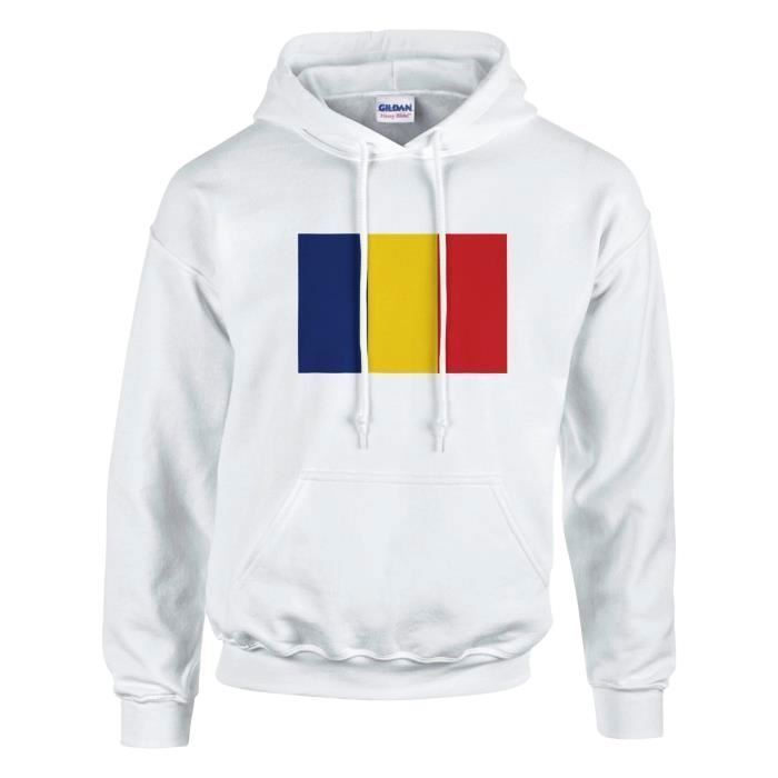 Sweat à capuche - PIXELFORMA - Drapeau de la Roumanie - Белый - Длинные маншки - Col capuche