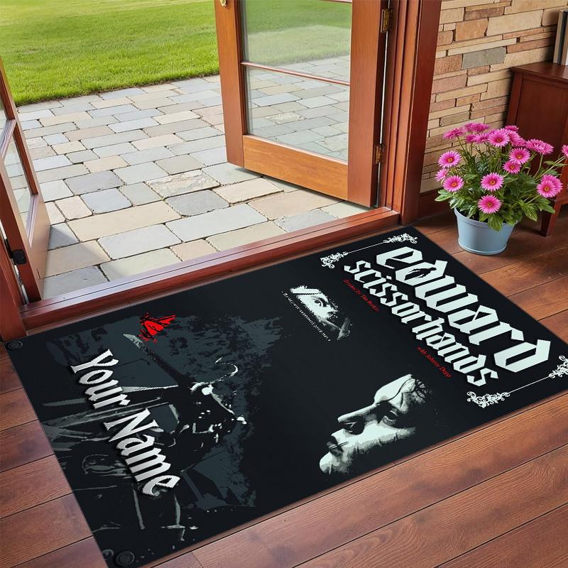 Crystal Velvet Rug Custom Name Text, Soft Non Slip Floor Mat Home DecorEdward Scissorhands
