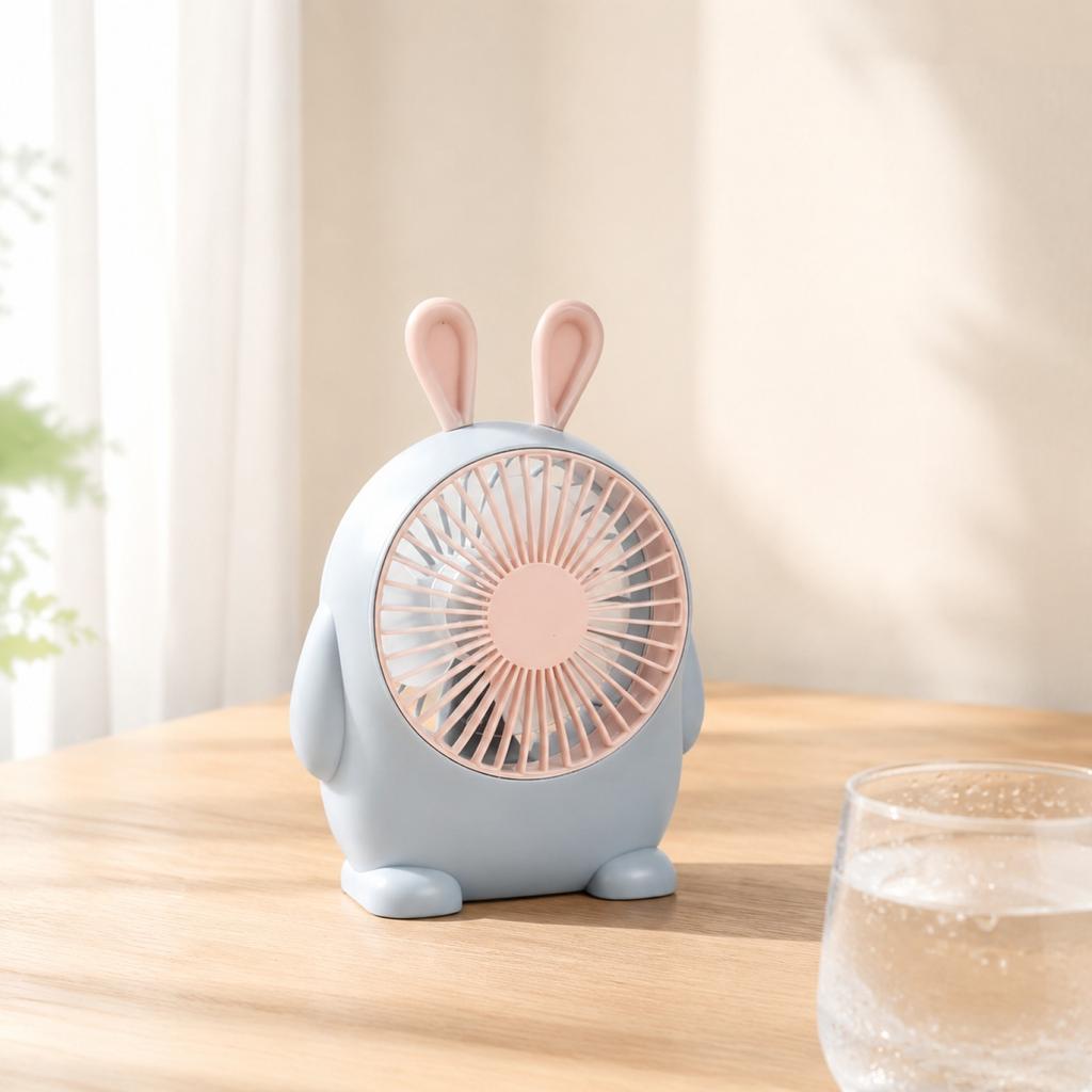 Rechargeable Desktop Fan with Cute Rabbit Shape Small Portable USB Powered Personal Cooling Fan for Office Home Travel Use