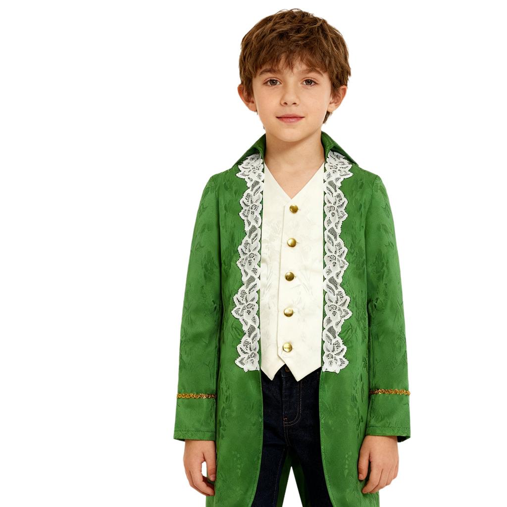 Boys Medieval Renaissance Victorian Jacket Turn Down Collar Long Sleeves Fake Two in One Lace Embroidery Tailcoat