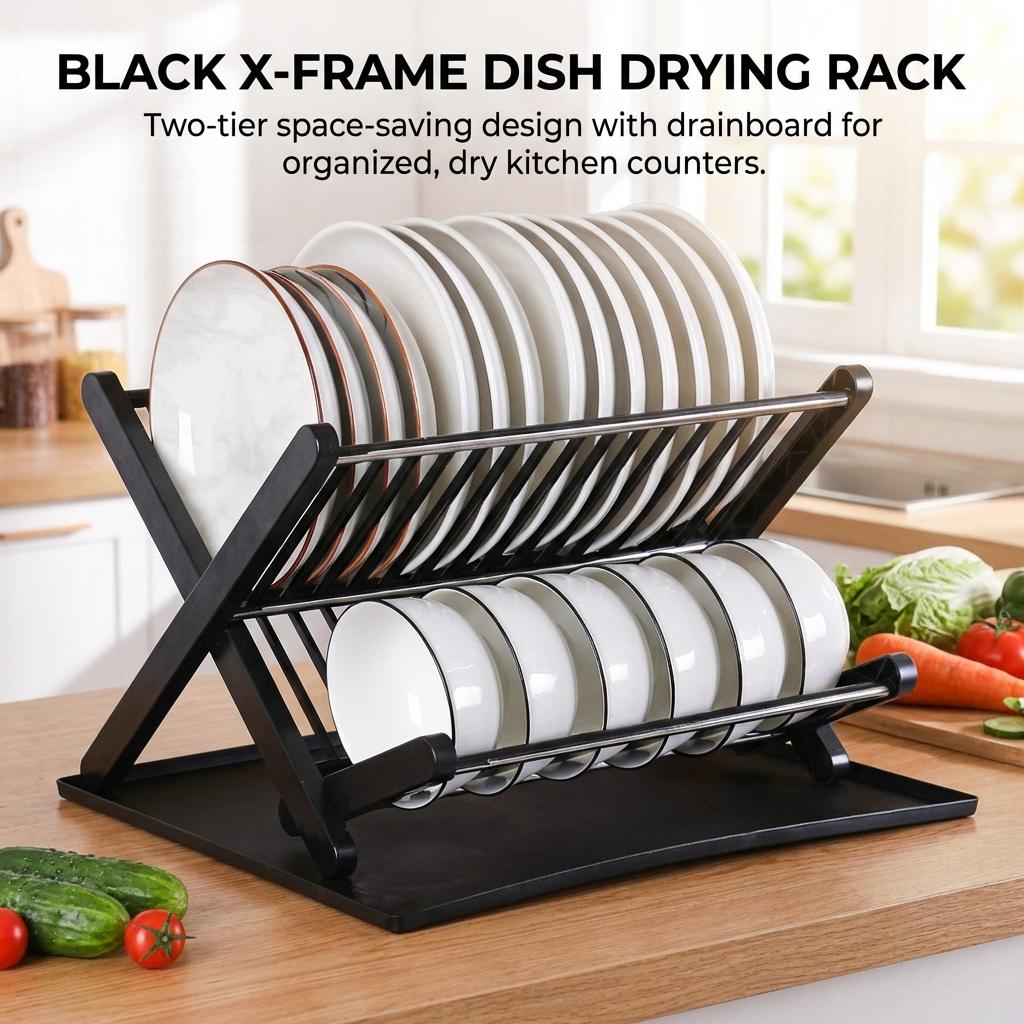 Double Layer Kitchen Dish Rack Foldable No Installation Drainage Storage Utensil Organizer