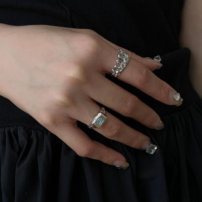 Потрясающее кольцо из стерлингового серебра S925 для женщин с уникальным дизайном из лунного камня и голубых бриллиантов