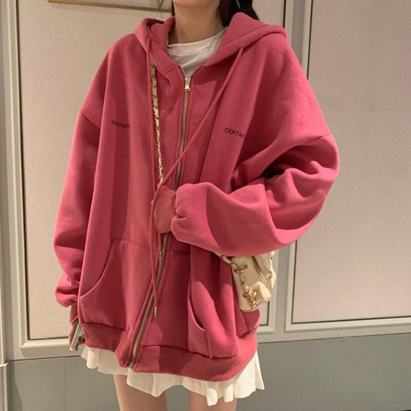 Толстовка на молнии, корейский стиль, женские толстовки для девочек-подростков, толстовка большого размера, винтажный пуловер, толстовка, женская Veste Polaire Femme