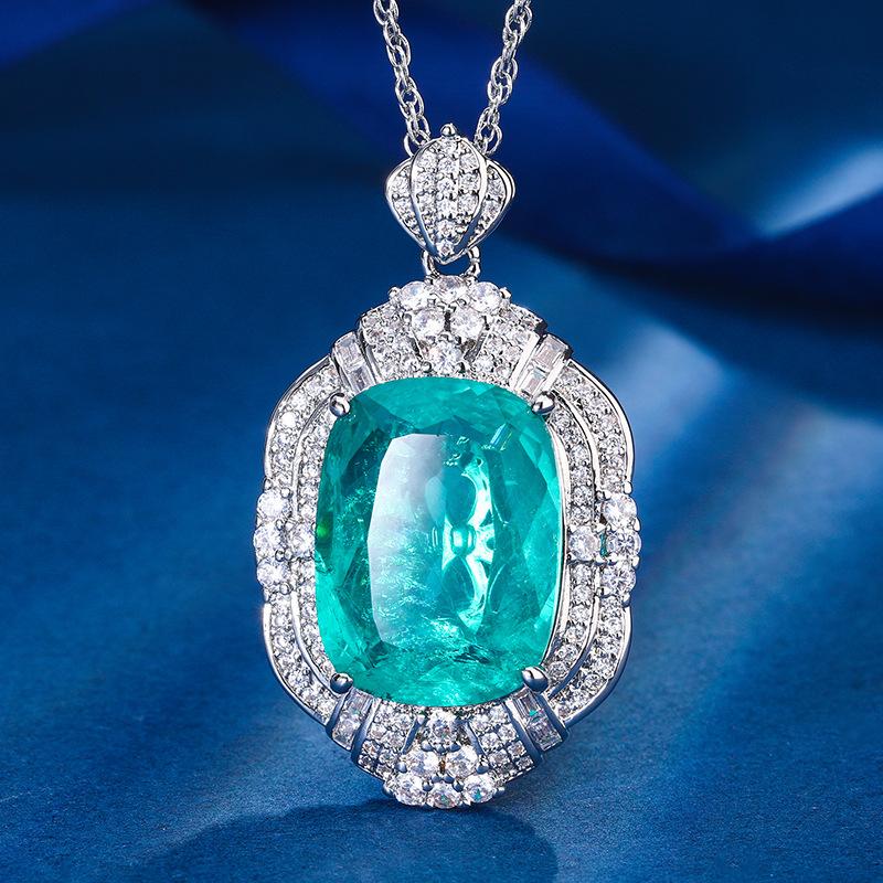 Jewelry Copper Bottom Gold-Plated Simulation Corundum Fat Rectangular Temperament Light Luxury Pendant 15 * 20