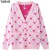 TAOVK Женские вязаные кардиганы, женские свитера с v-образным вырезом и сердечками, свободные повседневные трикотажные изделия с карманами, джемперы Kawaii, Лидер продаж