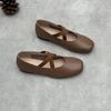Casual Genuine Leather Single Shoes Spring and Summer Square Toe Flat Soft Cowhide Mary Jane Women's Shoes