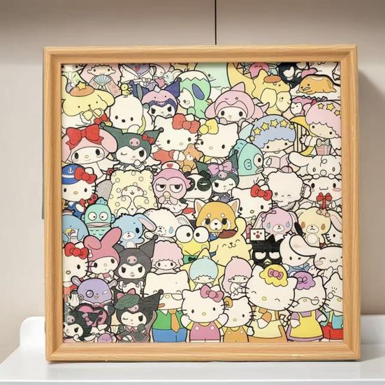 Cartoon Cat Wooden Coloring Puzzle Kit with Photo Frame Marker Pens DIY Hand-Painted Irregular Jigsaw Puzzle Toy Decoration Ornament