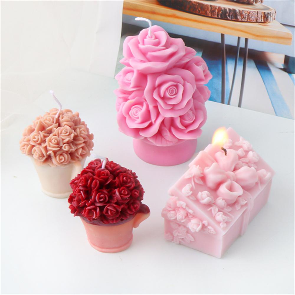 3D Flower Pot Rose Lily Tulip Bouquet Candle Silicone Mold DIY Aromatherapy Plaster Resin Molds Wedding Decor Valentine Day Gift