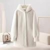 Mid Long Hooded Faux Mink Fur Coat Women Double-faced Fur Plush Coats Winter Thick Fur Jackets Fluffy Cozy Overcoat Furry