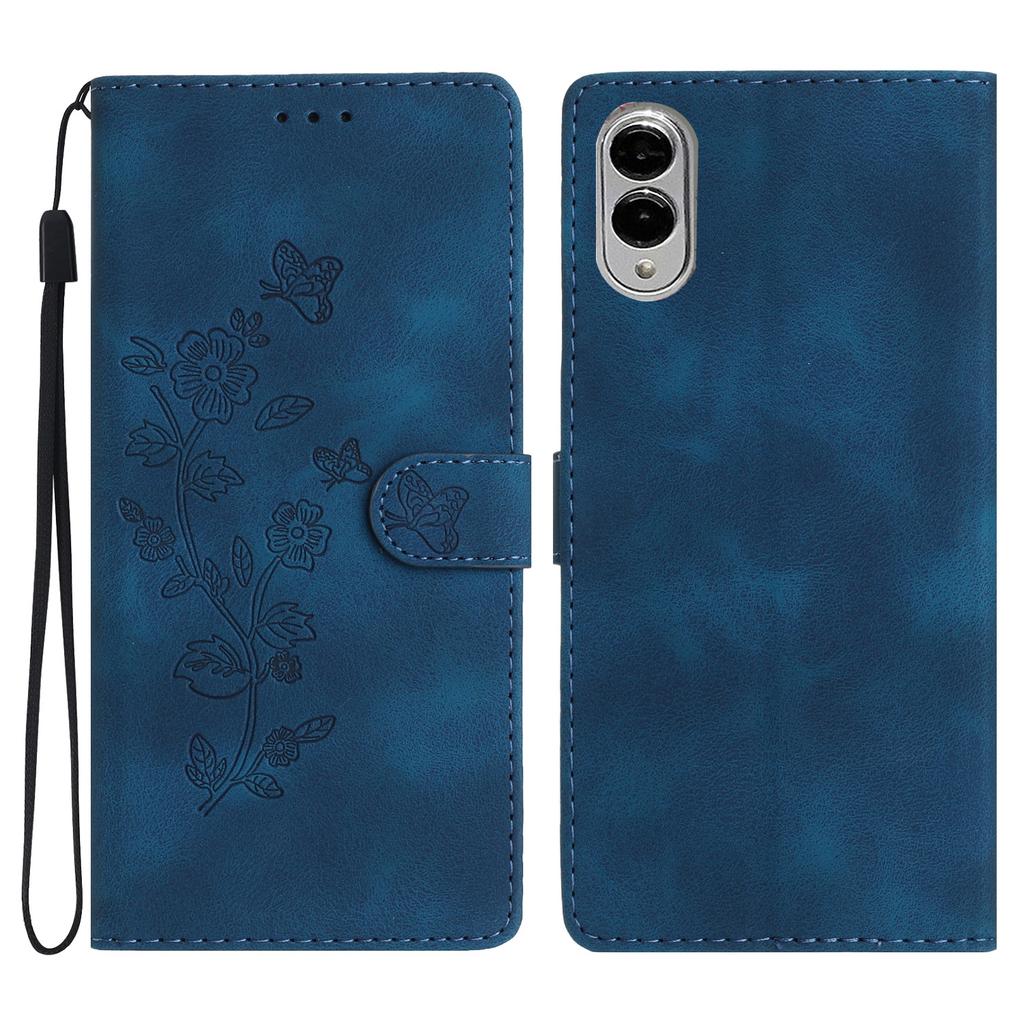 For Samsung Galaxy S25 Edge Case Leather Imprinted Flower Phone Cover Wallet with Wrist Strap