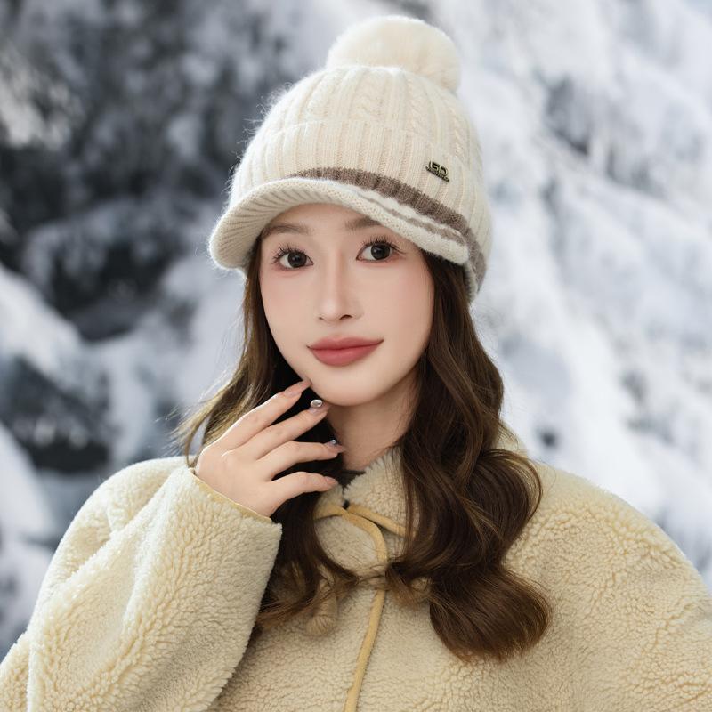 Корейская версия универсальной шерстяной шапки-помпона с утолщенной теплой шапкой из бархата, осенне-зимняя уличная повседневная шапка-утка, вязаная шерстяная шапка