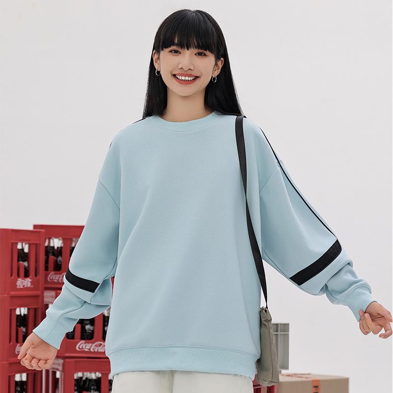 Early Autumn Trendy 380g Cotton Color Block Round Neck Oversized Hoodie for Women & Couples