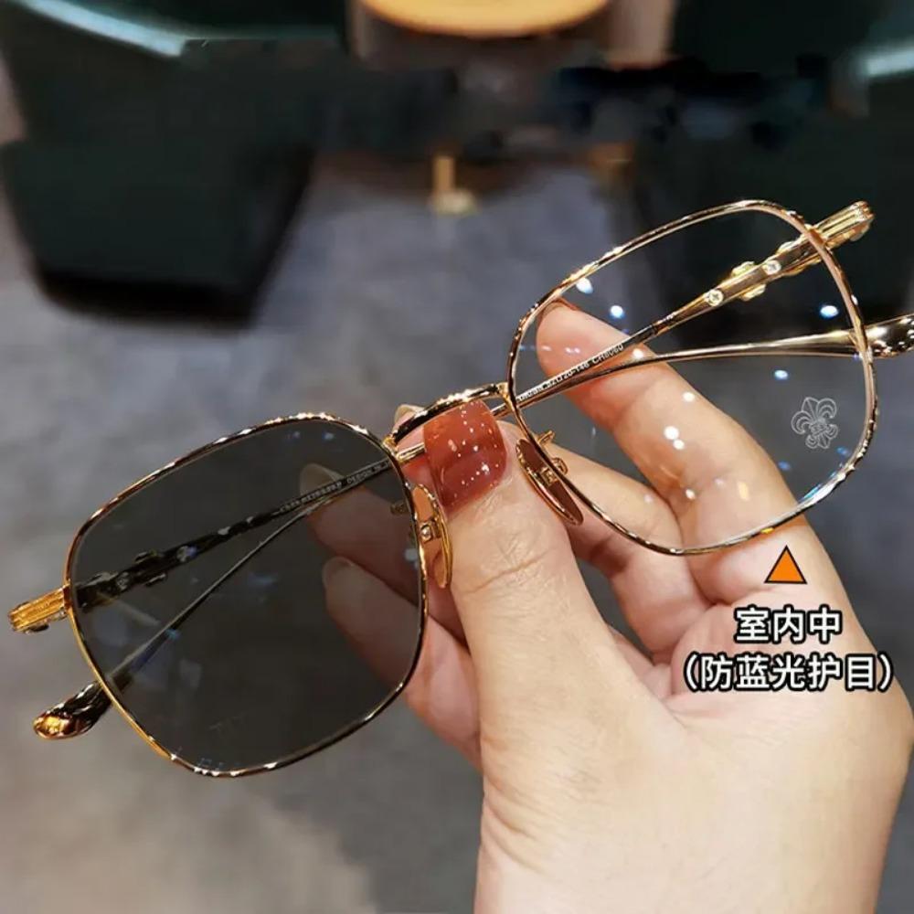 0~ -4.0 Фотохромные очки для близорукости Сверхлегкие очки в металлической оправе Очки для близорукости с защитой от синего света Прозрачные очки Большая оправа