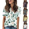 Women's Fashionable Casual Short Sleeve Button Print V-Neck Pullover Top