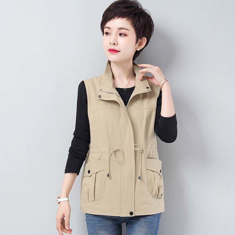 Spring Autumn Vest Women Casual Lined Sleeveless Jackets Basic Loose Waistcoat Lightweight