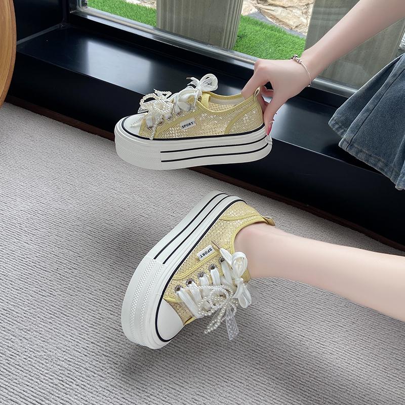 Модные CRLAYDK Модные сетчатые туфли на платформе для женщин Кружевные жемчужные повседневные кроссовки Женские кружевные спортивные для ходьбы Дышащие для тенниса