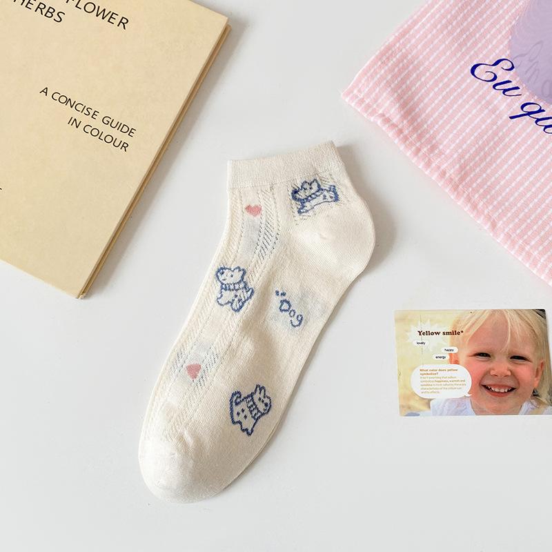 Женские весенне-летние короткие хлопковые носки, дышащие носки-лодочки, впитывающие пот сетчатые носки, летние тонкие мультяшные короткие носки для девочек, тренд