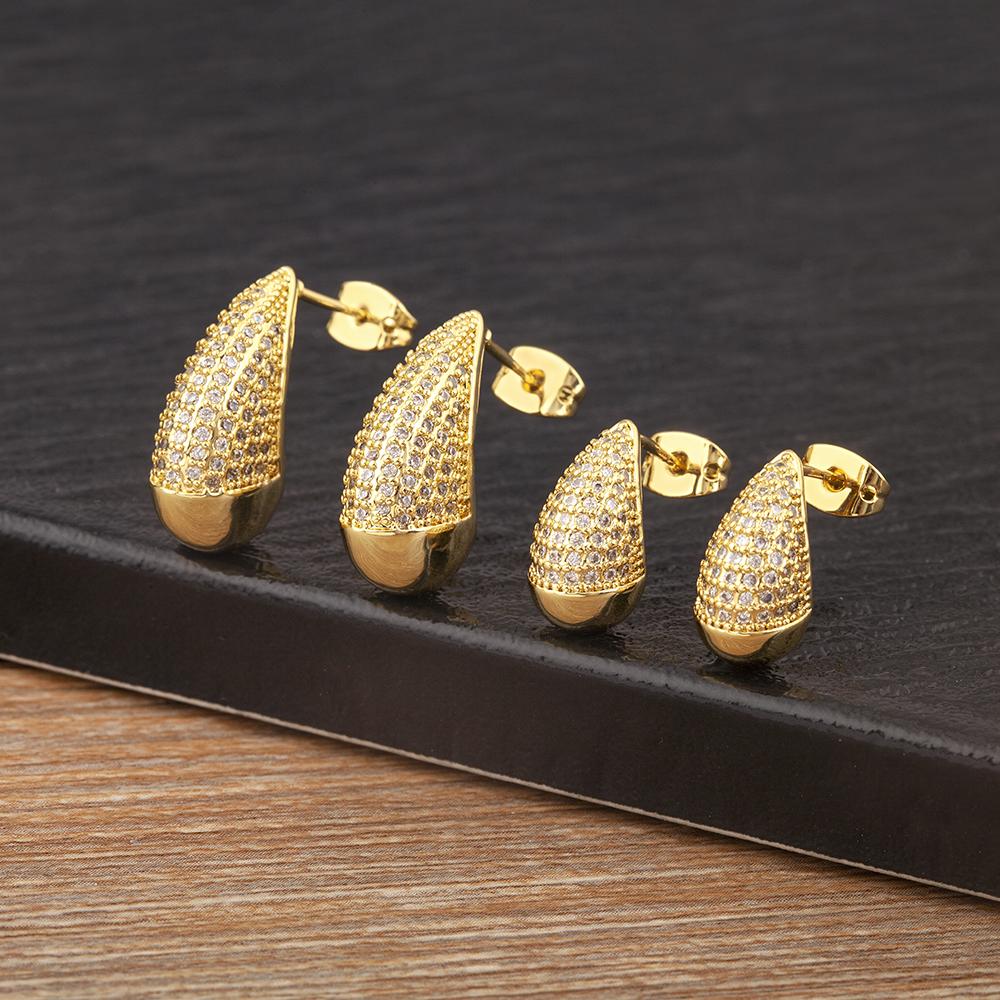 Nidin Classic New Design Waterdrop Shape Sparkling Zircon Charm Earrings S/L Sizes Choice For Women Fine Ear Jewelry Accessories