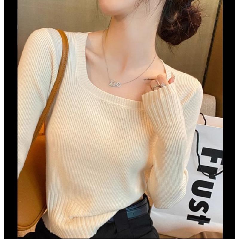 Женский тонкий вязаный свитер Осенний топ с квадратным вырезом Undercover Короткий облегающий свитер