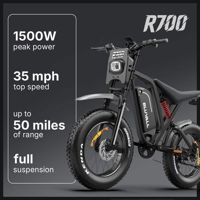 Vélo Électrique Adulte Tout-Terrain 20" 1500W Batterie 52V 25Ah Amovible Suspension Complète 7 Vitesses Fatbike 50KM-60KM PAS
