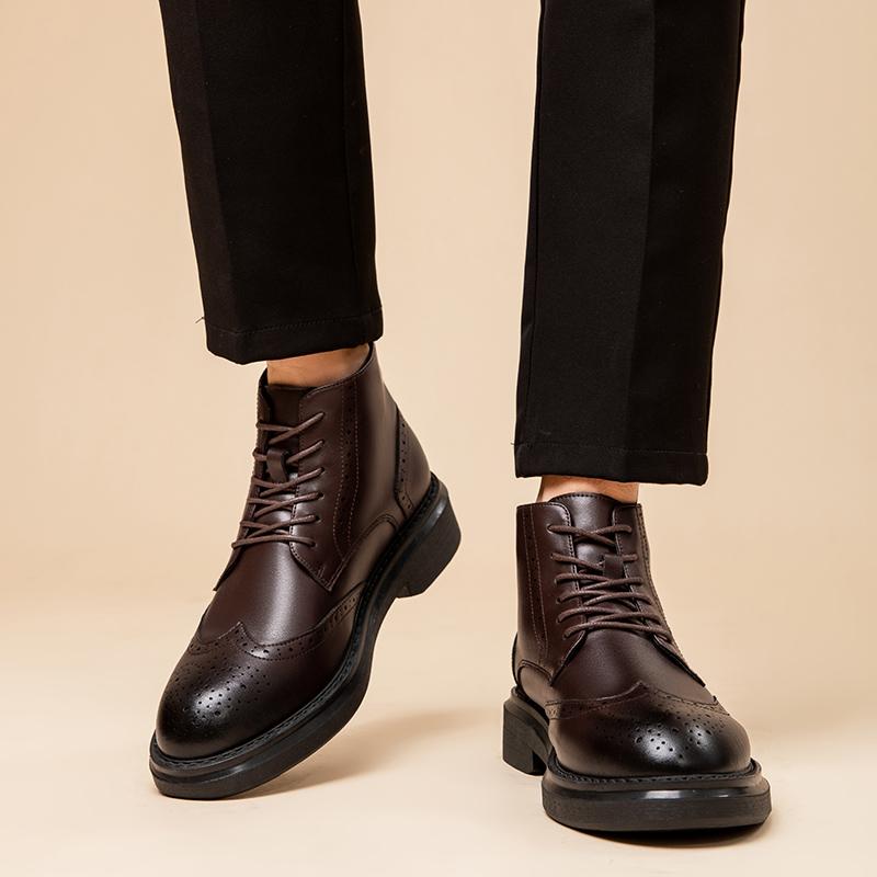 Броги Мужские ботинки из натуральной кожи Модный джентльменский стиль Бизнес Офис На открытом воздухе Формальная вечеринка Качественная взрослая обувь Черный