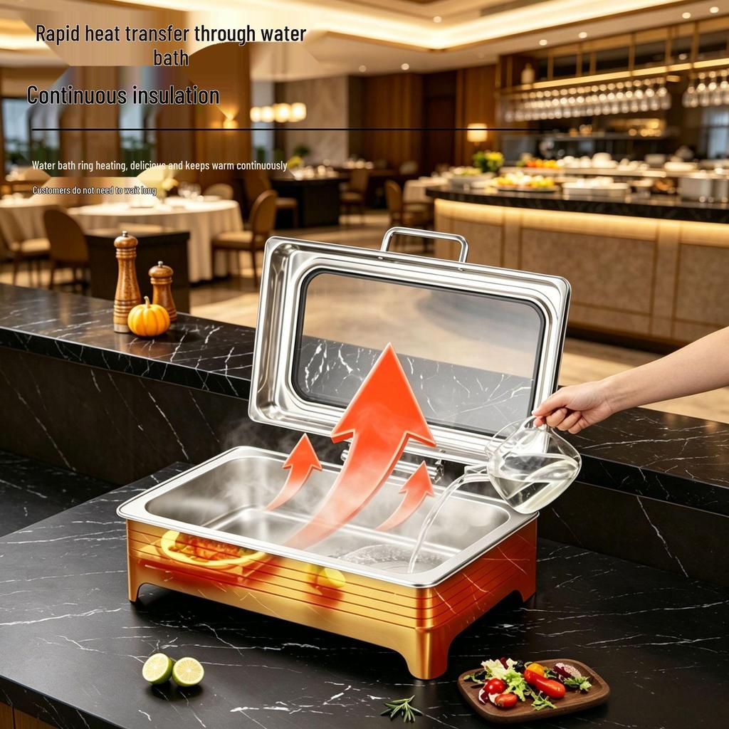 Stainless Steel Electric & Alcohol Buffet Warming Stove with Hydraulic Flip-Top