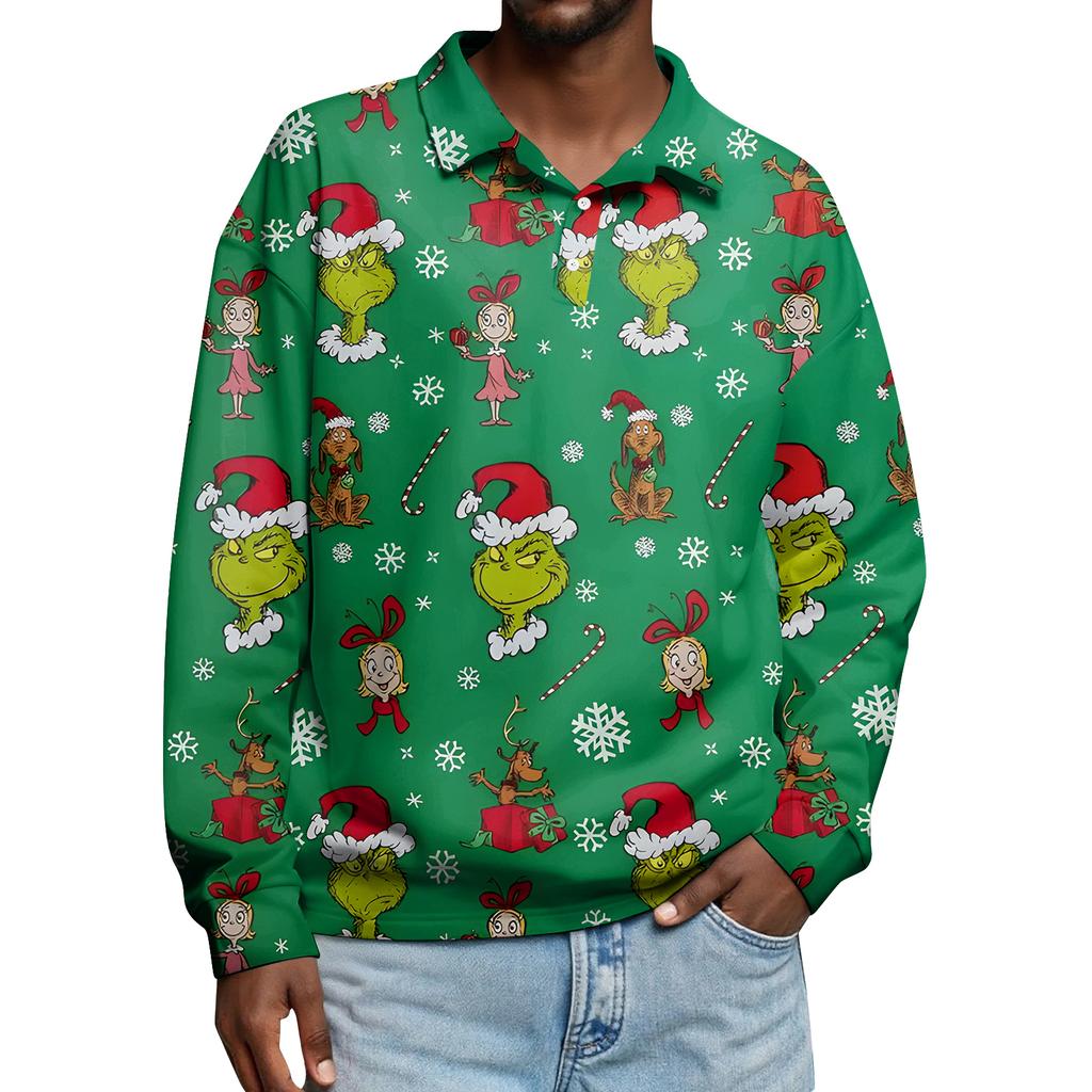Мужская повседневная рубашка с длинным рукавом на пуговицах с рождественским принтом
