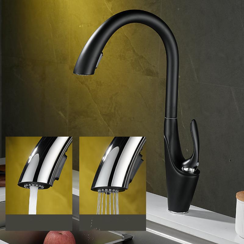 Tuqiu выдвижной кухонный кран с одной ручкой, серебристый, черный, кухонный кран для мойки, латунный вращающийся смеситель для воды, смеситель