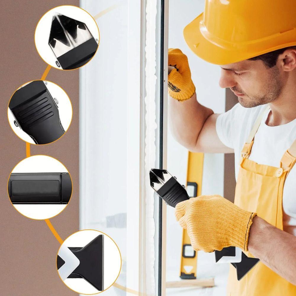 Metal Head 5 In 1 Metal Head Shovel Glue Tool Kit Silicone Corner Scrap Silicone Spatula Ergonomic Handle Sealant Finishing Tool
