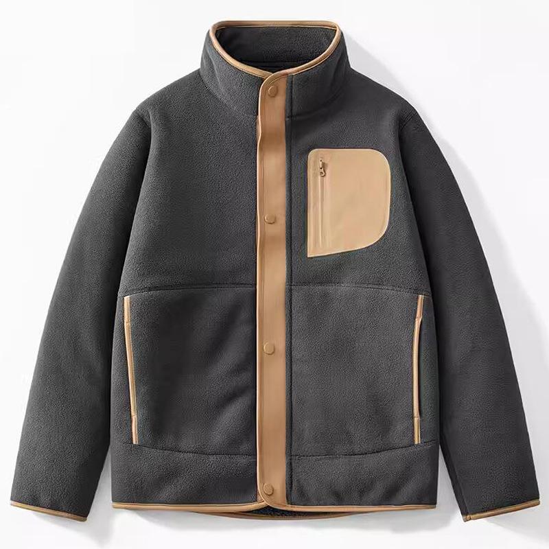 Polar Fleece Jacket for Men In Autumn and Winter, with Thickened Fleece To Keep Warm. Lamb Fleece Stand Up Collar Outdoor Fleece Jacket