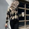 Vintage Fashion Elegant Casual Autumn Women's Long Sleeve Diamond Sweater