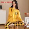 Cute Cartoon Long Sleeve Pajama Set Polyester Lounge Wear For Teen Girls