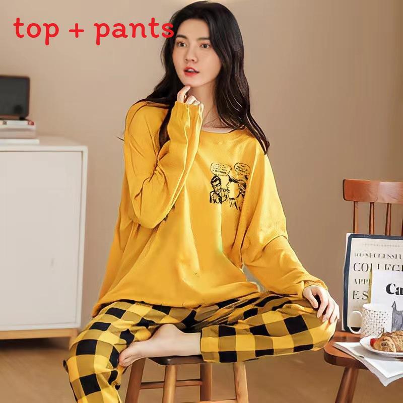 Cute Cartoon Long Sleeve Pajama Set Polyester Lounge Wear For Teen Girls