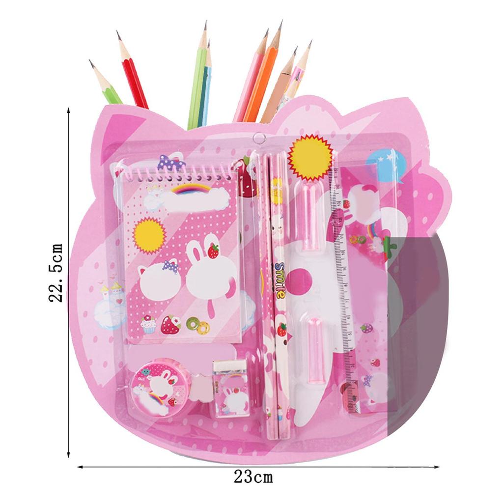 Мультяшный канцелярский набор легкий портативный карандаш ластик линейка блокнот канцелярские принадлежности для детей розовый