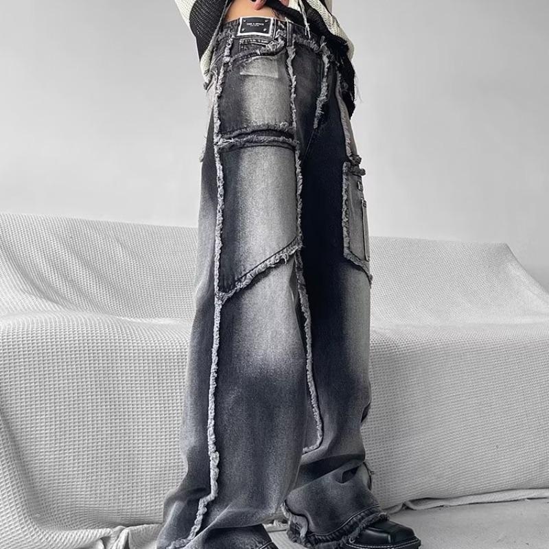 Мужские свободные прямые необработанные джинсы для работы на осень/зиму