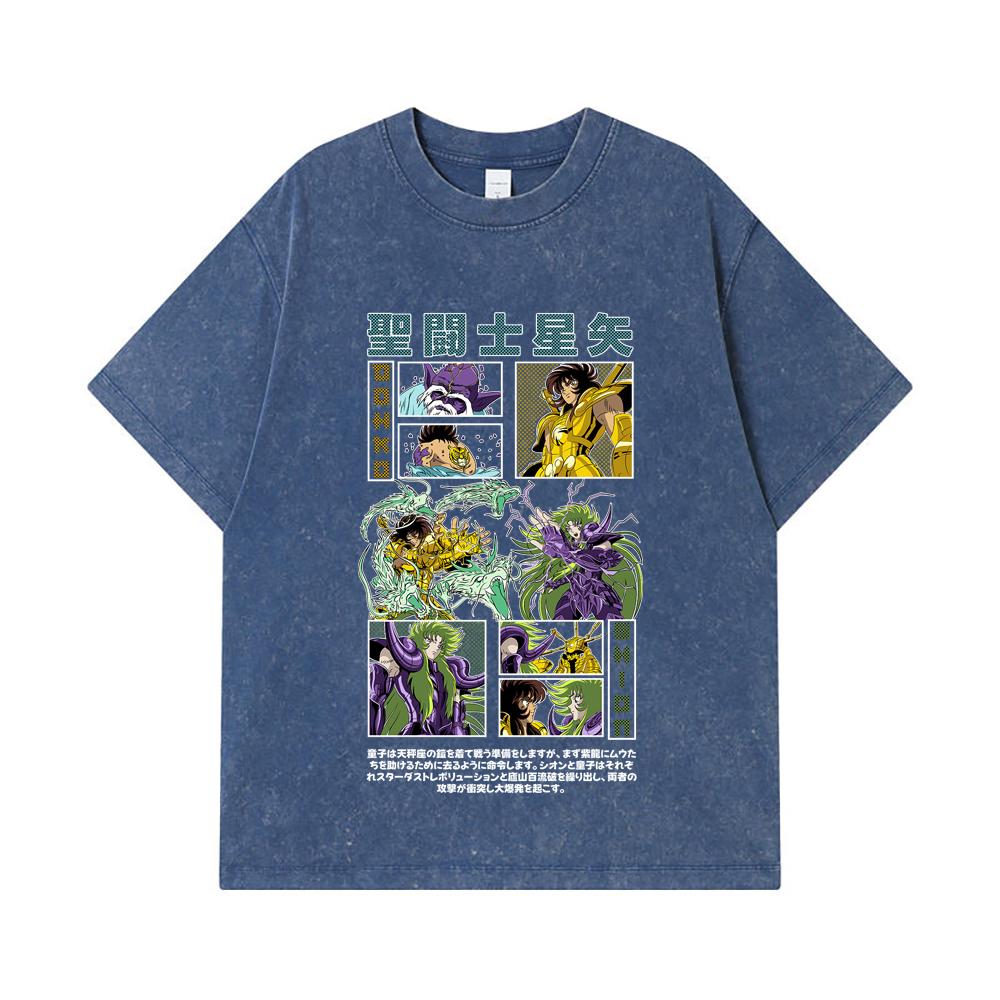 275 GSM Washed T-shirts 100% Cotton Saint Seiya V5 Dohko Shion Print Unisex Heavy Cotton T Shirt