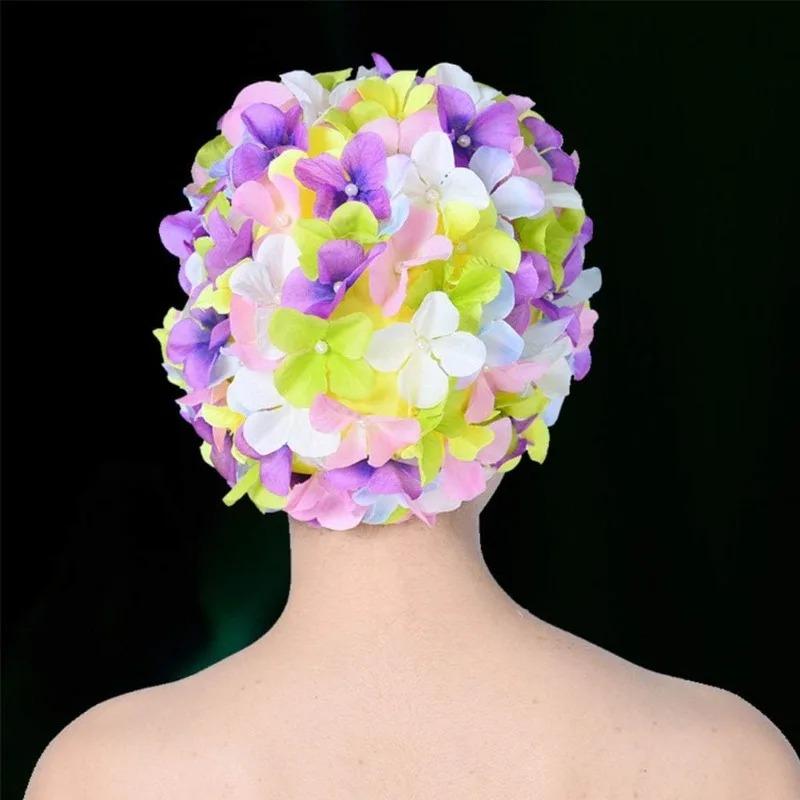 Handmade 3D Flower Swim Cap, Comfortable Large Size Retro Bathing Cap for Women