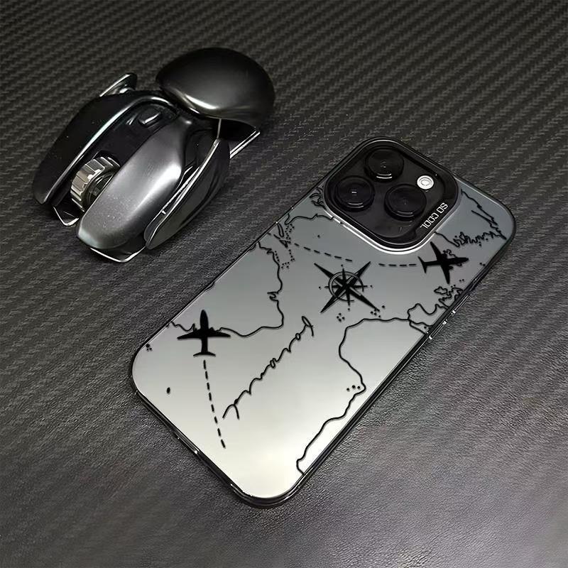 Silver Airplane Route Phone Case for Apple 17/16/15pro, 14promax, 13/12/11X