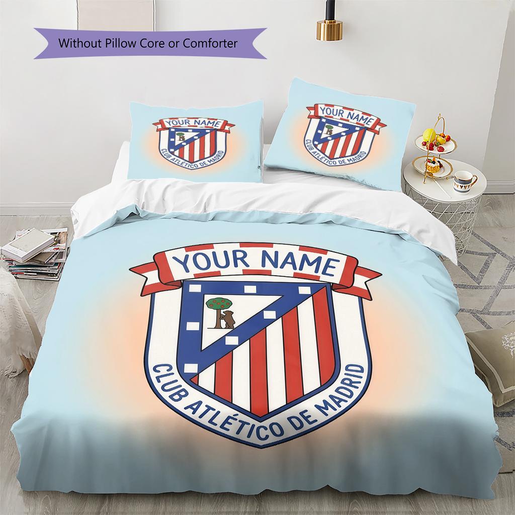 Custom Name Atletico de Madrid Pattern Bedding Quilt Set Home Decoration Gift (1 * duvet cover + 2 * pillowcase without core)