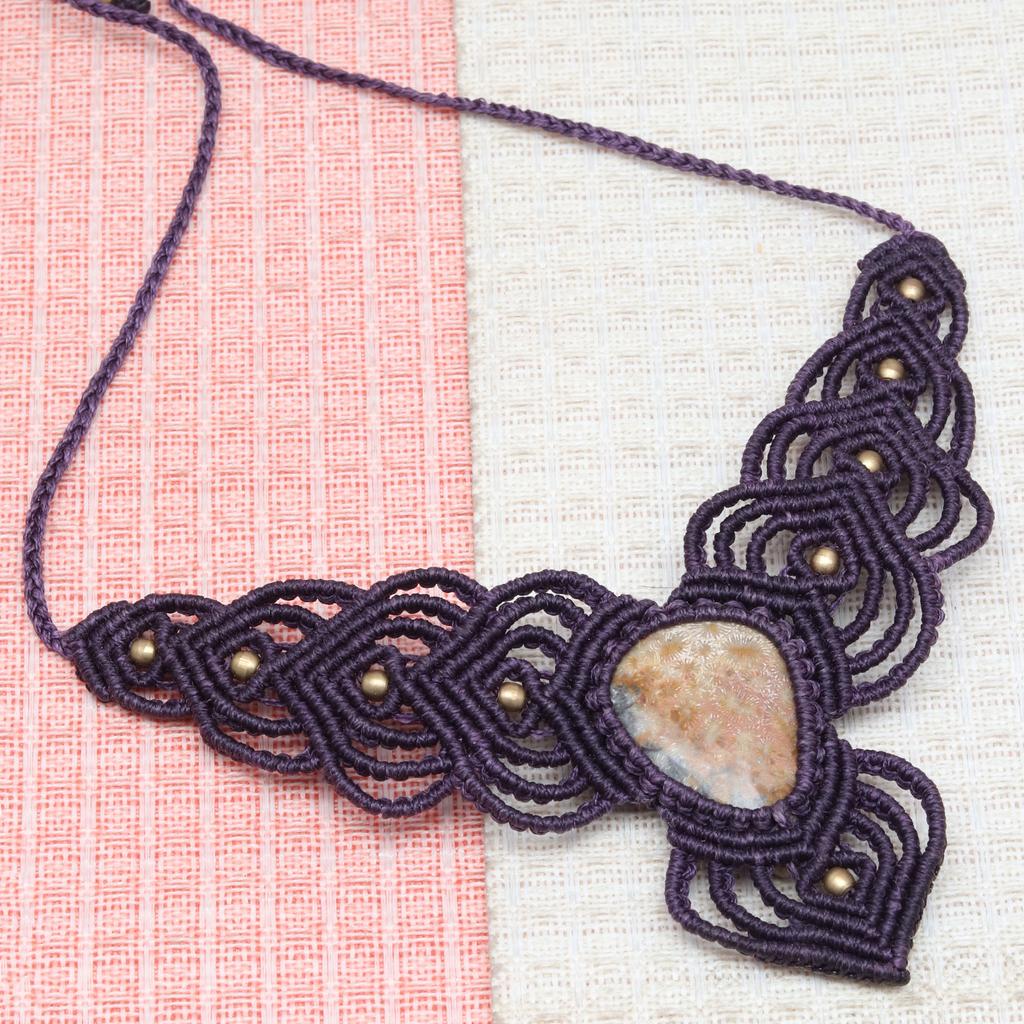 Ювелирное изделие из ниток макраме Ocean Jasper с драгоценными камнями ручной работы 20-36''Ad Ожерелье