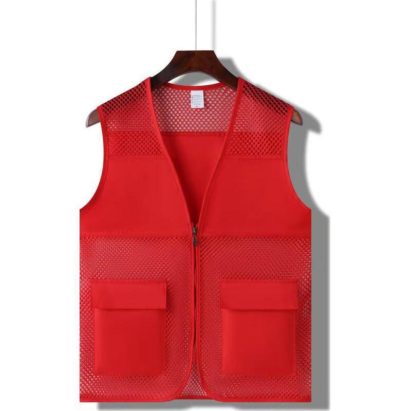 Custom Logo Red Summer Mesh Fishing Vest – Workwear & Advertising Shirt