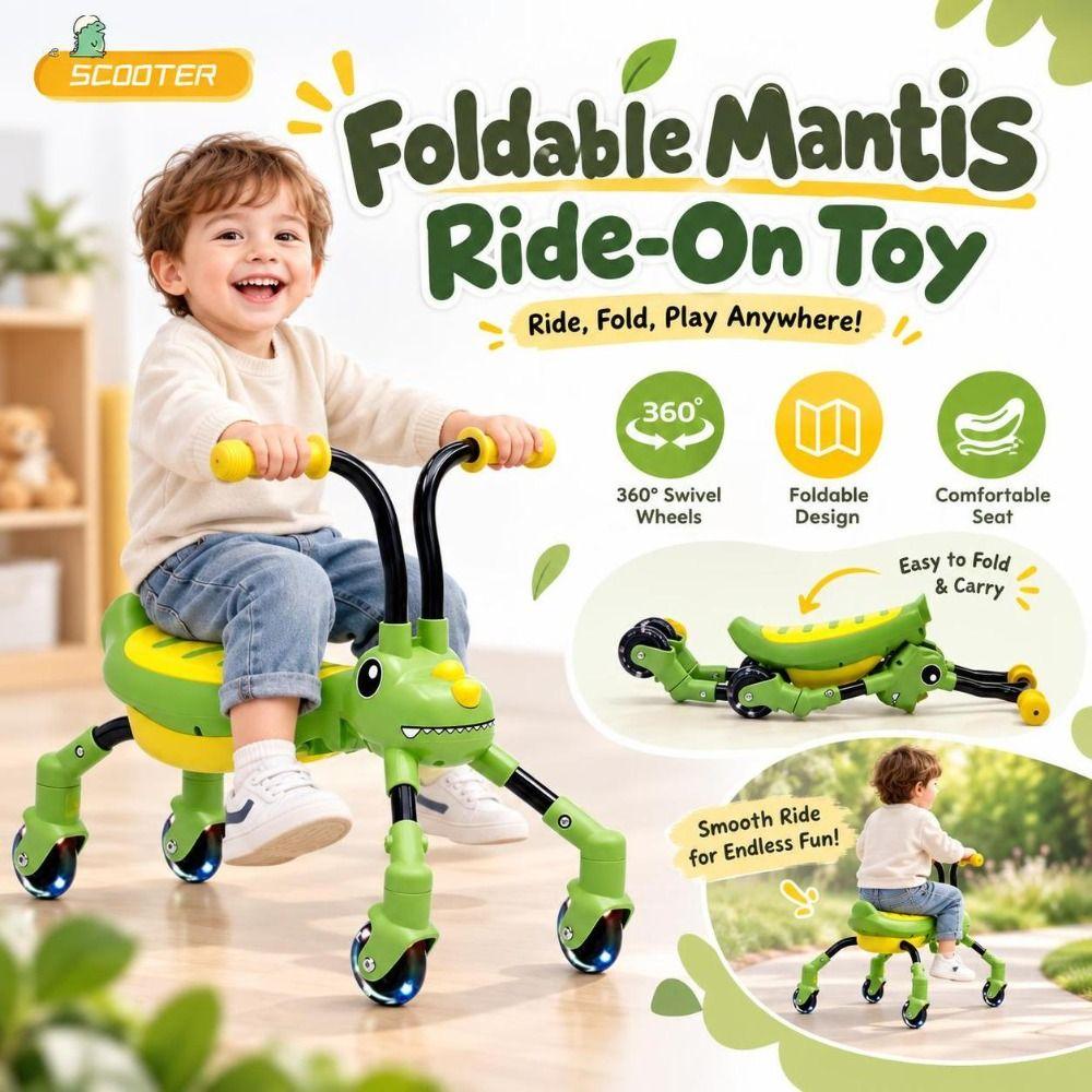 Foldable Ride-On Toy Silent Flashing Wheels Push-Along Scooter Toy  Boys And Girls