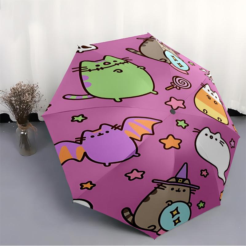 1pc Halloween Cats Automatic Open/Close Umbrella - Compact Travel Umbrella, 8-Rib Heavy-Duty Construction, Ideal Gift, 28031