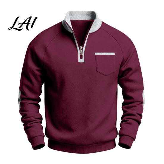 Work Commuter Clothing Men Quarter Zipper Pullover Tops Mock Neck Long Sleeve Sweatshirt Contrast Winter Warm Casual Tops Color Sport with