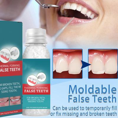 30 мл зубная бусина, формованная временная пломба, твердый клей для ремонта зубов, гранулы, промежутки между зубами, отсутствующий сломанный зуб, накладные пломбировочные бусины для зубов, уход за зубами